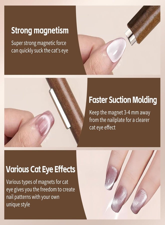 uadbau Cat Eye Magnet for Nails, Multi-Functional Wooden Handle Nail Magnet Pen, 3-in-1 Cylindrical Art DIY Tool for Stunning Cat Eye Gel Polish Design (Black Walnut) - Image 4